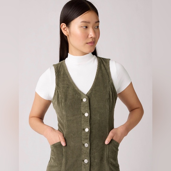 LEVI'S WOMEN'S VIANNA SLEEVELESS BUTTON-DOWN CORDUROY GREEN DRESS - SIZE S - NWT - Picture 2 of 8